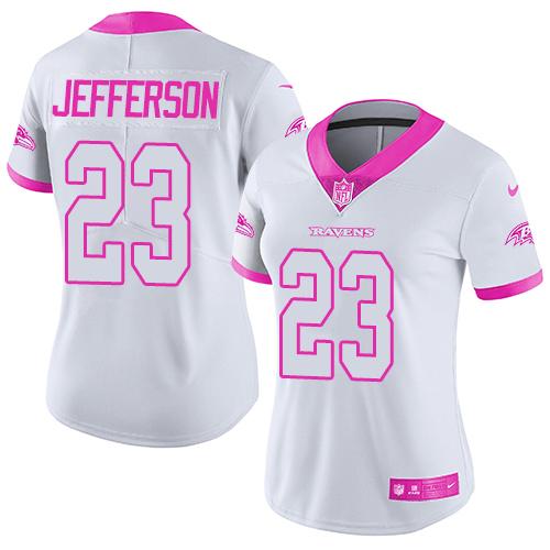 Nike Ravens #23 Tony Jefferson White Pink Women's Stitched NFL Limited Rush Fashion Jersey Nike Ravens #23 Tony Jefferson White Pink Women's Stitched NFL Limited Rush Fashion Jersey