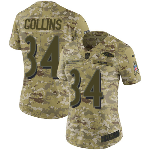 Nike Ravens #34 Alex Collins Camo Women's Stitched NFL Limited 2018 Salute to Service Jersey Nike Ravens #34 Alex Collins Camo Women's Stitched NFL Limited 2018 Salute to Service Jersey