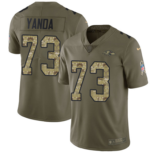 Nike Ravens #73 Marshal Yanda Olive Camo Men's Stitched NFL Limited 2017 Salute To Service Jersey