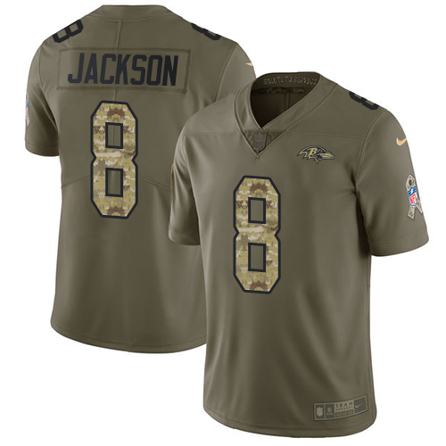 Nike Ravens #8 Lamar Jackson Olive Camo Youth Stitched NFL Limited 2017 Salute to Service Jersey Nike Ravens #8 Lamar Jackson Olive Camo Youth Stitched NFL Limited 2017 Salute to Service Jersey
