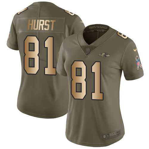 Nike Ravens #81 Hayden Hurst Olive Gold Women's Stitched NFL Limited 2017 Salute to Service Jersey Nike Ravens #81 Hayden Hurst Olive Gold Women's Stitched NFL Limited 2017 Salute to Service Jersey