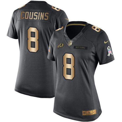 Nike Redskins #8 Kirk Cousins Black Women's Stitched NFL Limited Gold Salute to Service Jersey Nike Redskins #8 Kirk Cousins Black Women's Stitched NFL Limited Gold Salute to Service Jersey