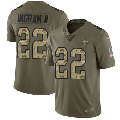Nike Saints #22 Mark Ingram II Olive Camo Men's Stitched NFL Limited 2017 Salute To Service Jersey