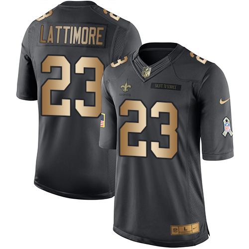 Nike Saints #23 Marshon Lattimore Black Men's Stitched NFL Limited Gold Salute To Service Jersey