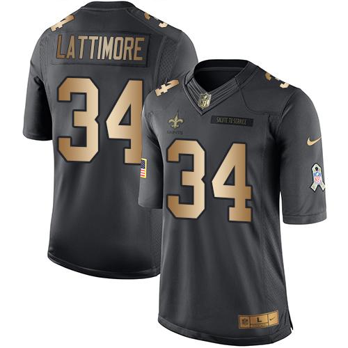 Nike Saints #34 Marshon Lattimore Black Youth Stitched NFL Limited Gold Salute to Service Jersey