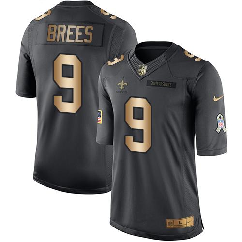 Nike Saints #9 Drew Brees Black Men's Stitched NFL Limited Gold Salute To Service Jersey Nike Saints #9 Drew Brees Black Men's Stitched NFL Limited Gold Salute To Service Jersey