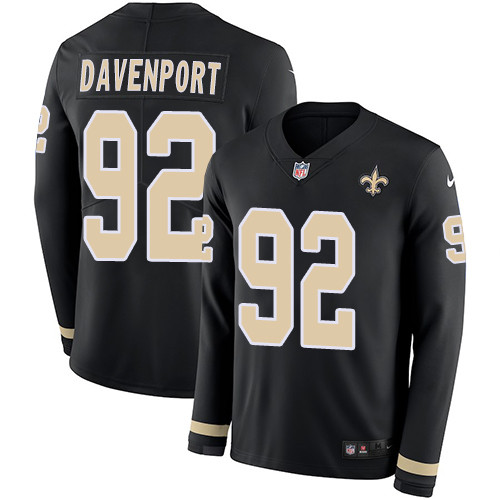 Nike Saints #92 Marcus Davenport Black Team Color Men's Stitched NFL Limited Therma Long Sleeve Jersey Nike Saints #92 Marcus Davenport Black Team Color Men's Stitched NFL Limited Therma Long Sleeve Jersey