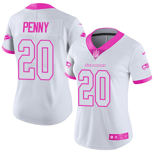 Nike Seahawks #20 Rashaad Penny White Pink Women's Stitched NFL Limited Rush Fashion Jersey Nike Seahawks #20 Rashaad Penny White Pink Women's Stitched NFL Limited Rush Fashion Jersey