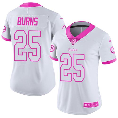 Nike Steelers #25 Artie Burns White Pink Women's Stitched NFL Limited Rush Fashion Jersey