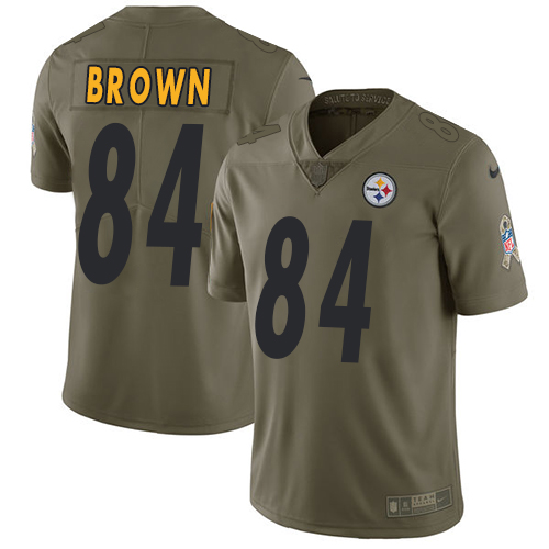 Nike Steelers #84 Antonio Brown Olive Men's Stitched NFL Limited 2017 Salute to Service Jersey