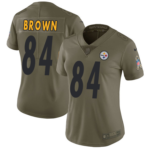 Nike Steelers #84 Antonio Brown Olive Women's Stitched NFL Limited 2017 Salute to Service Jersey Nike Steelers #84 Antonio Brown Olive Women's Stitched NFL Limited 2017 Salute to Service Jersey
