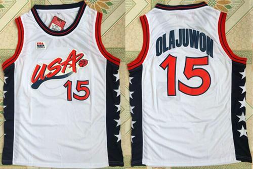 Nike Team USA #15 Hakeem Olajuwon White 1996 Dream Team Stitched NBA Jersey Nike Team USA #15 Hakeem Olajuwon White 1996 Dream Team Stitched NBA Jersey
