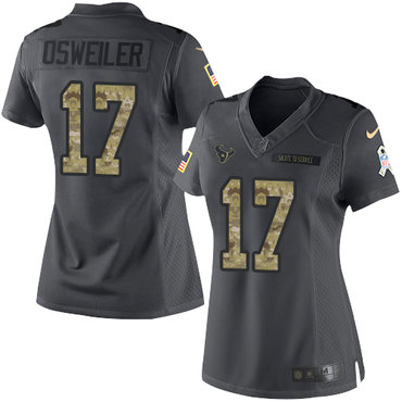 Nike Texans #17 Brock Osweiler Black Women's Stitched NFL Limited 2016 Salute to Service Jersey
