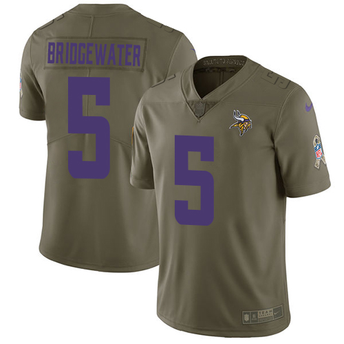 Nike Vikings #5 Teddy Bridgewater Olive Youth Stitched NFL Limited 2017 Salute to Service Jersey Nike Vikings #5 Teddy Bridgewater Olive Youth Stitched NFL Limited 2017 Salute to Service Jersey