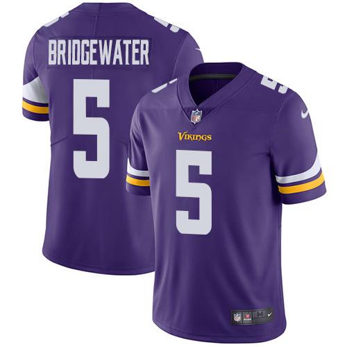 Nike Vikings #5 Teddy Bridgewater Purple Team Color Men's Stitched NFL Vapor Untouchable Limited Jersey Nike Vikings #5 Teddy Bridgewater Purple Team Color Men's Stitched NFL Vapor Untouchable Limited Jersey