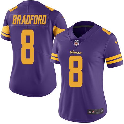 Nike Vikings #8 Sam Bradford Purple Women's Stitched NFL Limited Rush Jersey Nike Vikings #8 Sam Bradford Purple Women's Stitched NFL Limited Rush Jersey