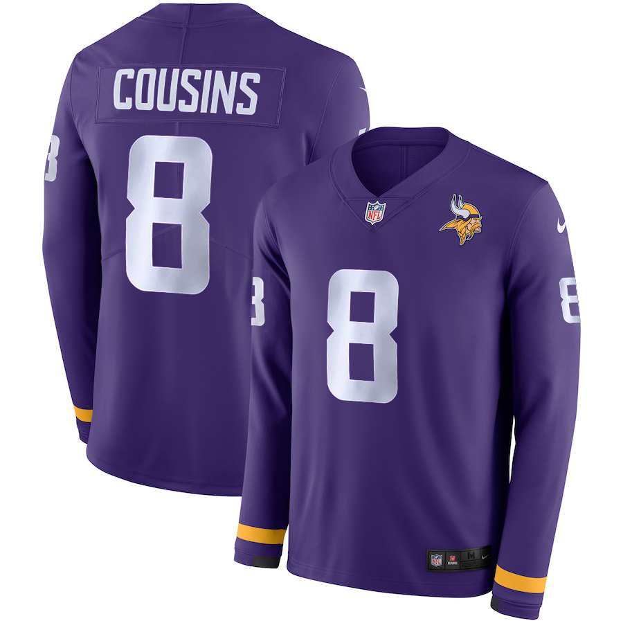 Nike Vikings 8 Kirk Cousins Purple Therma Long Sleeve Jersey Nike Vikings 8 Kirk Cousins Purple Therma Long Sleeve Jersey