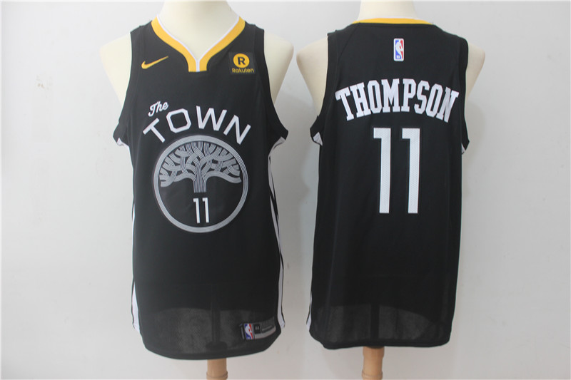 Nike Warriors #11 Klay Thompson Black titced Swingman Jersey
