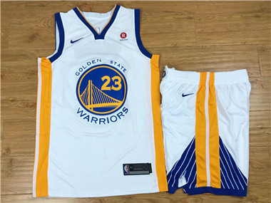 Nike Warriors #23 Draymond Green White Swingman Jersey(With Shorts)
