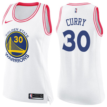 Nike Warriors #30 Stephen Curry White Pink Women's NBA Swingman Fashion Jersey