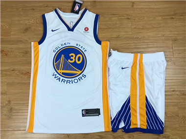 Nike Warriors #30 Stephen Curry White Swingman Jersey(With Shorts)