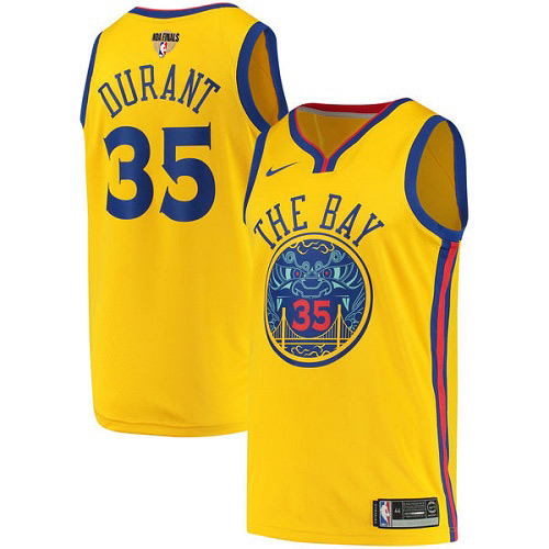 Nike Warriors #35 Kevin Durant Gold The Finals Patch NBA Swingman City Edition Jersey Nike Warriors #35 Kevin Durant Gold The Finals Patch NBA Swingman City Edition Jersey