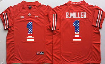 Ohio State Buckeyes 1 B.Miller Red US Flag College Football Jersey Ohio State Buckeyes 1 B.Miller Red US Flag College Football Jersey