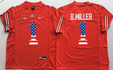 Ohio State Buckeyes 1 B.Miller Red USA Flag College Football Jersey Ohio State Buckeyes 1 B.Miller Red USA Flag College Football Jersey