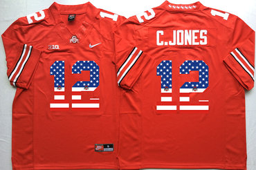 Ohio State Buckeyes 12 C.Jones Red US Flag College Football Jersey Ohio State Buckeyes 12 C.Jones Red US Flag College Football Jersey