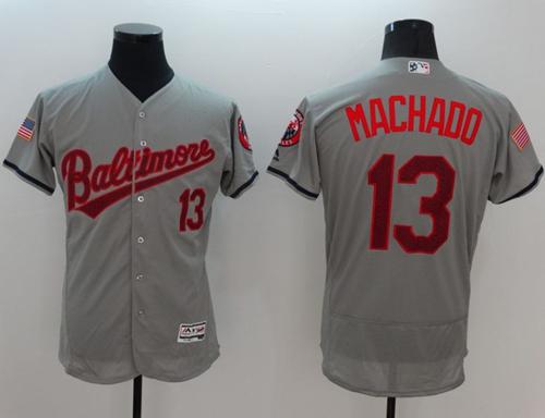 Orioles #13 Manny Machado Grey Fashion Stars & Stripes Flexbase Authentic Stitched MLB Jersey Orioles #13 Manny Machado Grey Fashion Stars & Stripes Flexbase Authentic Stitched MLB Jersey