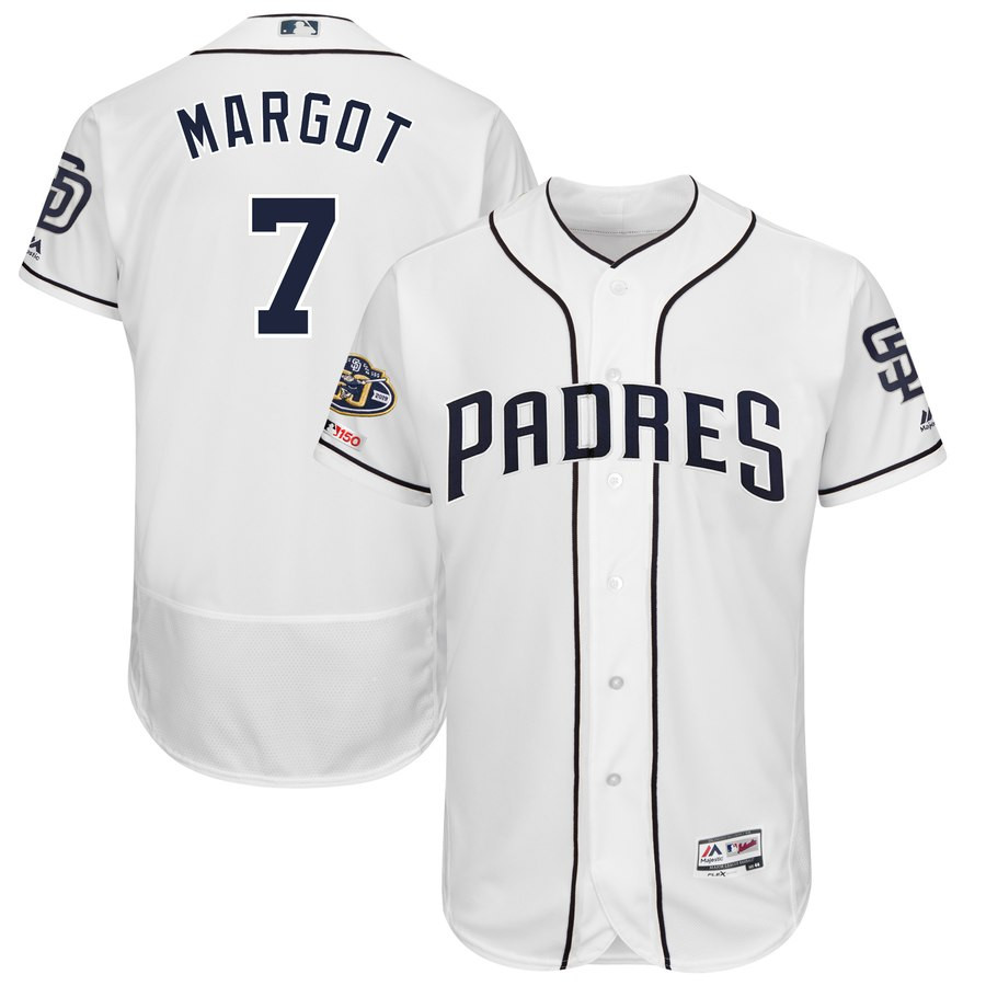 Padres 7 Manuel Margot White 50th Anniversary And 150th Patch FlexBase Jersey Padres 7 Manuel Margot White 50th Anniversary And 150th Patch FlexBase Jersey
