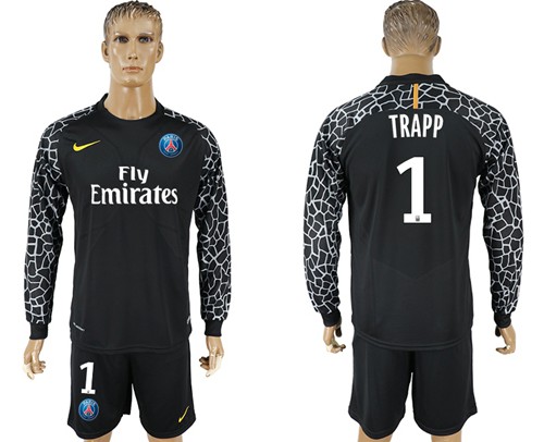 Paris Saint-Germain #1 Trapp Black Goalkeeper Long Sleeves Soccer Club Jersey Paris Saint-Germain #1 Trapp Black Goalkeeper Long Sleeves Soccer Club Jersey