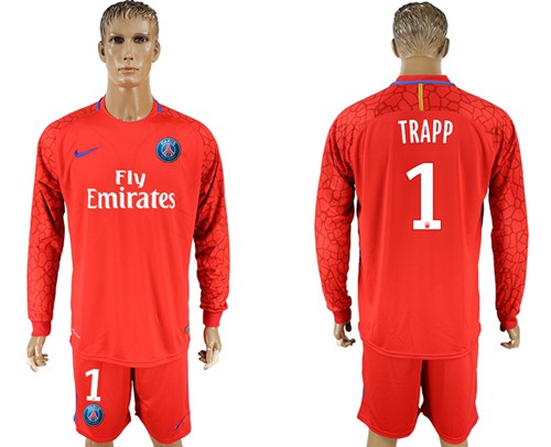 Paris Saint-Germain #1 Trapp Red Goalkeeper Long Sleeves Soccer Club Jersey Paris Saint-Germain #1 Trapp Red Goalkeeper Long Sleeves Soccer Club Jersey
