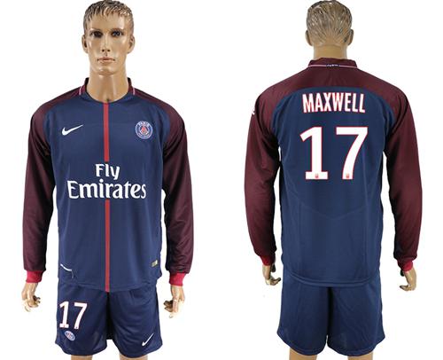 Paris Saint-Germain #17 Maxwell Home Long Sleeves Soccer Club Jersey Paris Saint-Germain #17 Maxwell Home Long Sleeves Soccer Club Jersey