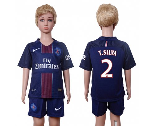 Paris Saint Germain #2 T.Silva Home Kid Soccer Club Jersey Paris Saint Germain #2 T.Silva Home Kid Soccer Club Jersey