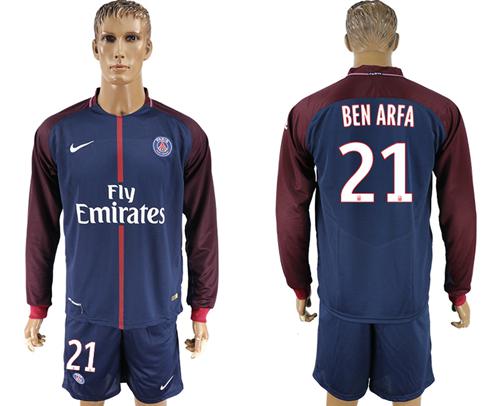 Paris Saint-Germain #21 Ben Arfa Home Long Sleeves Soccer Club Jersey Paris Saint-Germain #21 Ben Arfa Home Long Sleeves Soccer Club Jersey