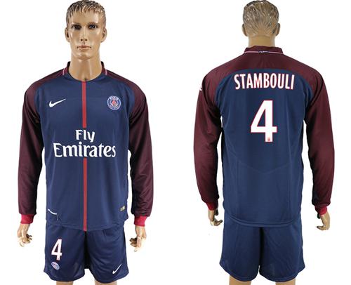 Paris Saint-Germain #4 Stambouli Home Long Sleeves Soccer Club Jersey Paris Saint-Germain #4 Stambouli Home Long Sleeves Soccer Club Jersey