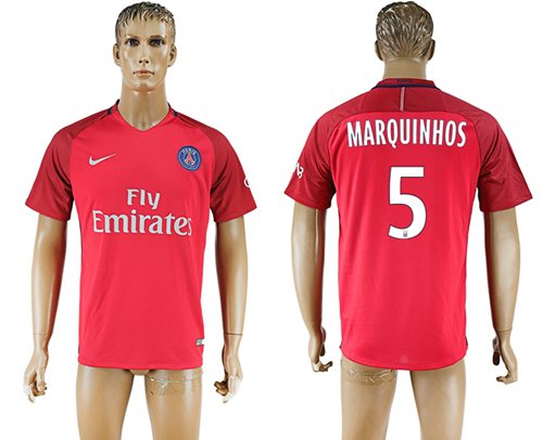 Paris Saint-Germain #5 Marquinhos Red Soccer Club Jersey Paris Saint-Germain #5 Marquinhos Red Soccer Club Jersey