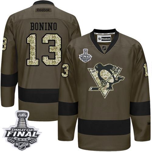 Penguins #13 Nick Bonino Green Salute to Service 2016 Stanley Cup Final Patch Stitched NHL Jersey