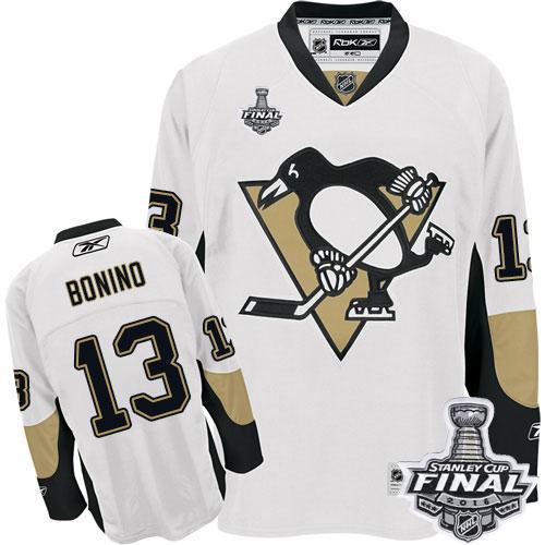 Penguins #13 Nick Bonino White 2016 Stanley Cup Final Patch Stitched NHL Jersey