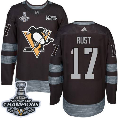Penguins #17 Bryan Rust Black 1917-2017 100th Anniversary Stanley Cup Finals Champions Stitched NHL Jersey