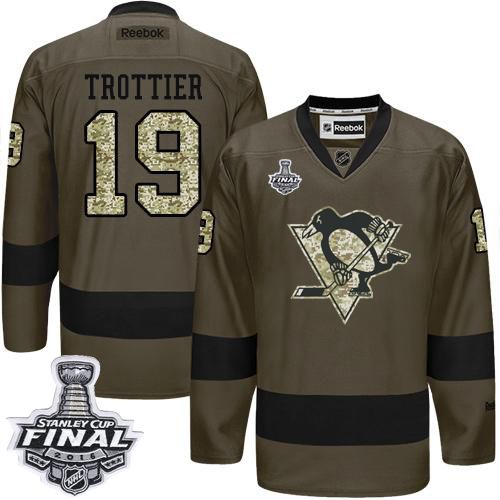Penguins #19 Bryan Trottier Green Salute to Service 2016 Stanley Cup Final Patch Stitched NHL Jersey