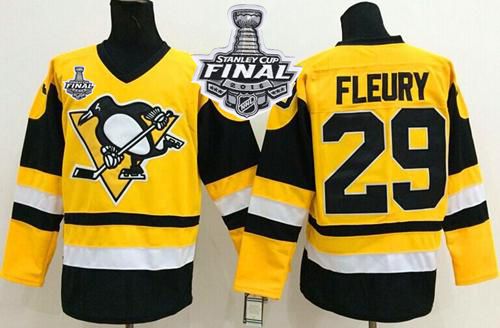 Penguins #29 Andre Fleury Yellow Throwback 2016 Stanley Cup Final Patch Stitched NHL Jersey Penguins #29 Andre Fleury Yellow Throwback 2016 Stanley Cup Final Patch Stitched NHL Jersey