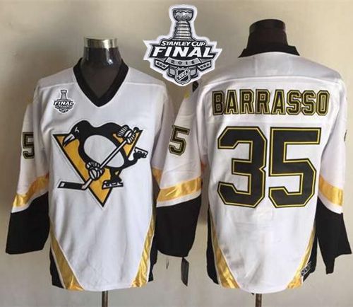 Penguins #35 Tom Barrasso White CCM Throwback 2016 Stanley Cup Final Patch Stitched NHL Jersey Penguins #35 Tom Barrasso White CCM Throwback 2016 Stanley Cup Final Patch Stitched NHL Jersey