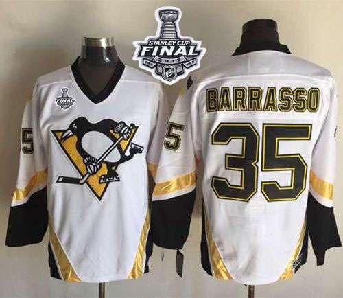 Penguins #35 Tom Barrasso White CCM Throwback 2017 Stanley Cup Final Patch Stitched NHL Jersey Penguins #35 Tom Barrasso White CCM Throwback 2017 Stanley Cup Final Patch Stitched NHL Jersey