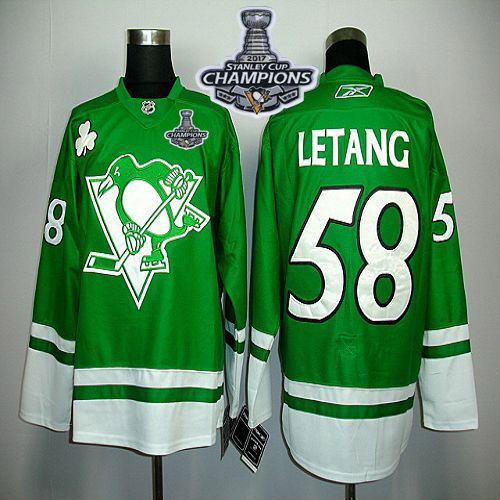 Penguins #58 Kris Letang Green St Patty's Day 2017 Stanley Cup Finals Champions Stitched NHL Jersey Penguins #58 Kris Letang Green St Patty's Day 2017 Stanley Cup Finals Champions Stitched NHL Jersey