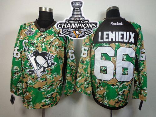 Penguins #66 Mario Lemieux Camo Veterans Day Practice 2016 Stanley Cup Champions Stitched NHL Jersey