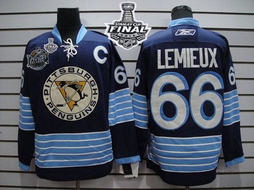 Penguins #66 Mario Lemieux Dark Blue 2011 Winter Classic Vintage 2016 Stanley Cup Final Patch Stitched NHL Jersey