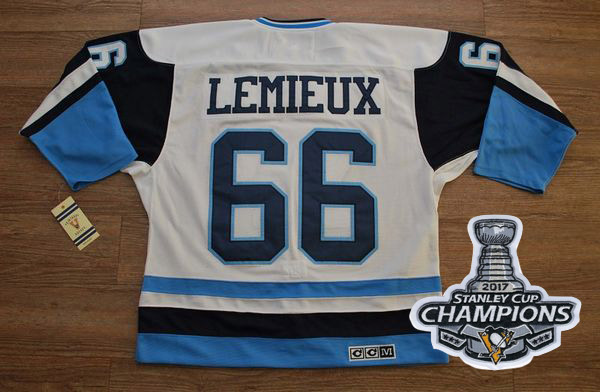 Penguins #66 Mario Lemieux White Blue CCM Throwback 2017 Stanley Cup Finals Champions Stitched NHL Jersey