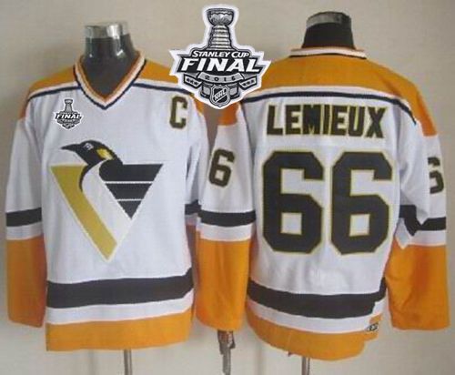 Penguins #66 Mario Lemieux White Yellow CCM Throwback 2016 Stanley Cup Final Patch Stitched NHL Jersey Penguins #66 Mario Lemieux White Yellow CCM Throwback 2016 Stanley Cup Final Patch Stitched NHL Jersey